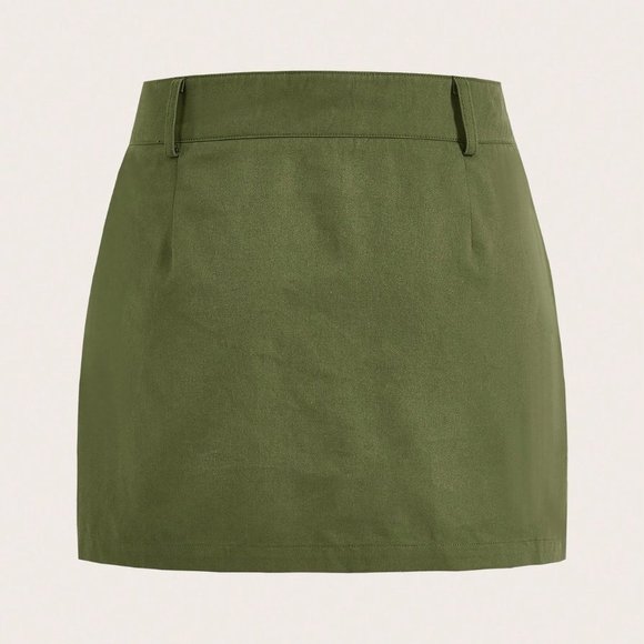 Green Casual Womens Flap Pocket Cargo Skirt - Picture 2 of 4